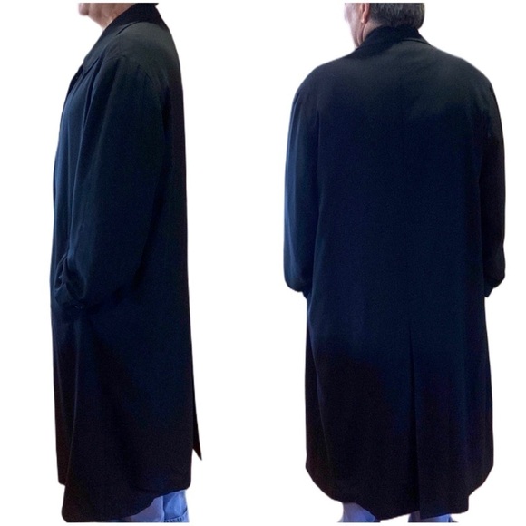 Barneys New York VTG Black Regency Hand Tailored Wool Long Trench Coat Unisex - Picture 3 of 17